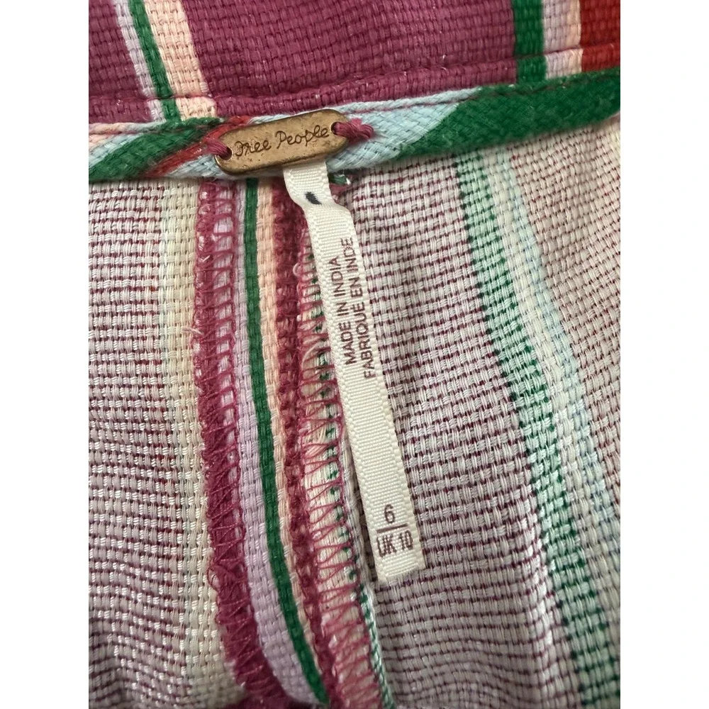 Free People Striped Wide Leg High Rise Pants Pink Green Multi OB1458351 Size 6